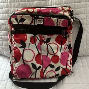8-Brighton Shoulder/Crossbody Nylon Fabric Cherry Bag w/ Adj. Web Strap GUC